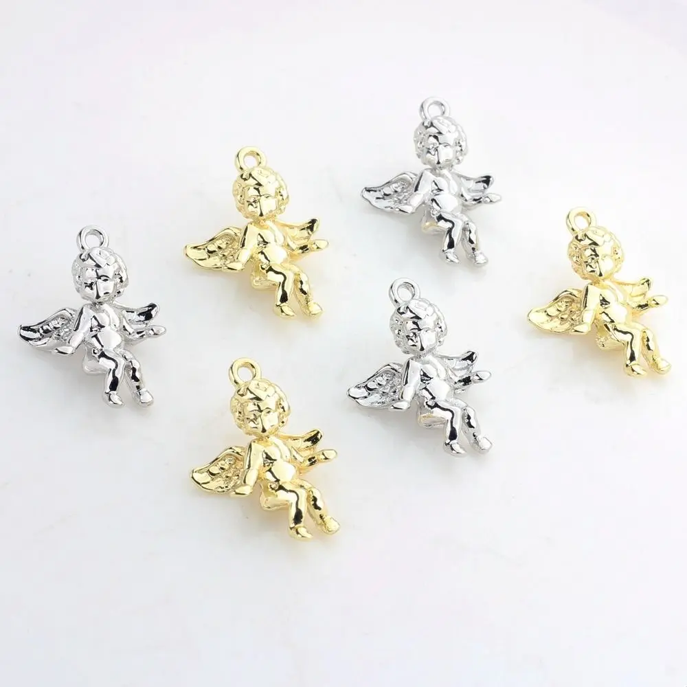 2Pcs/set Mini Angel Wings Miniatures Handmade Zinc Alloy Cupid Single Pendant 3D Electroplating DIY Cupid Necklace Accessories