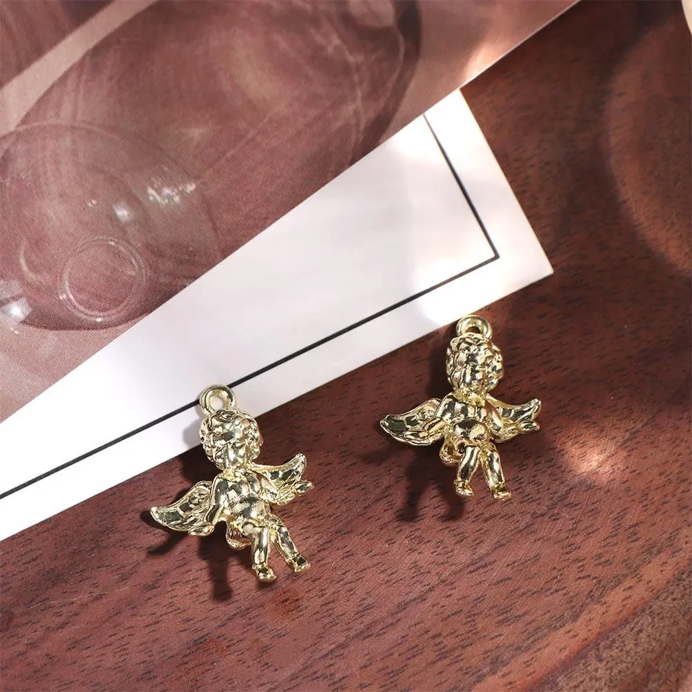 2Pcs/set Mini Angel Wings Miniatures Handmade Zinc Alloy Cupid Single Pendant 3D Electroplating DIY Cupid Necklace Accessories