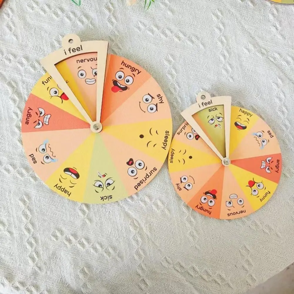 Unique Wooden Feelings Wheel Toddler-Friendly Portable Cartoon Expression Spinner Wheel Feelings Chart Ornaments Home Decor