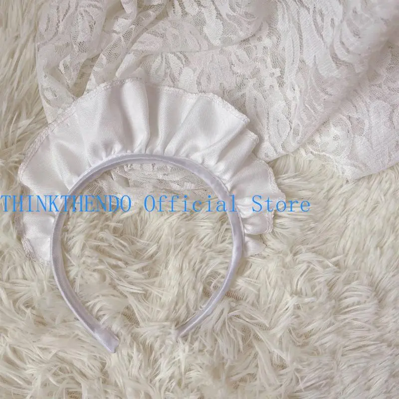 652F Gothic Wide Ruffle Hair Hoop White Headdress Cartoon Maid Headpiece Anime Gothic Roleplay Hairband