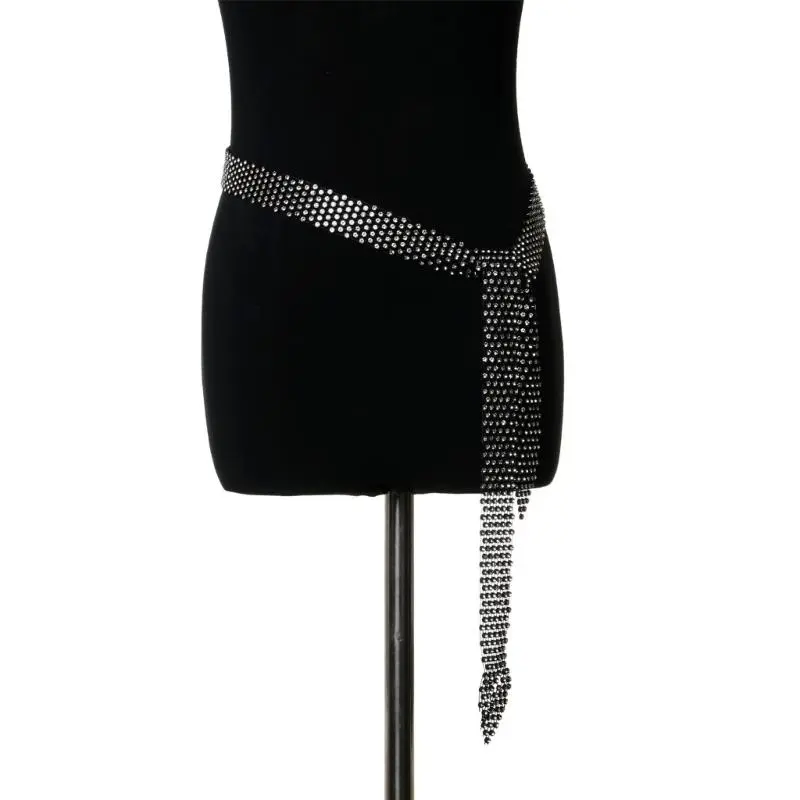652F Women Glittering Rhinestones Necktie for Carnivals Theme Parties and Celebration Crystal Long Scarf Necklace Neckerchief
