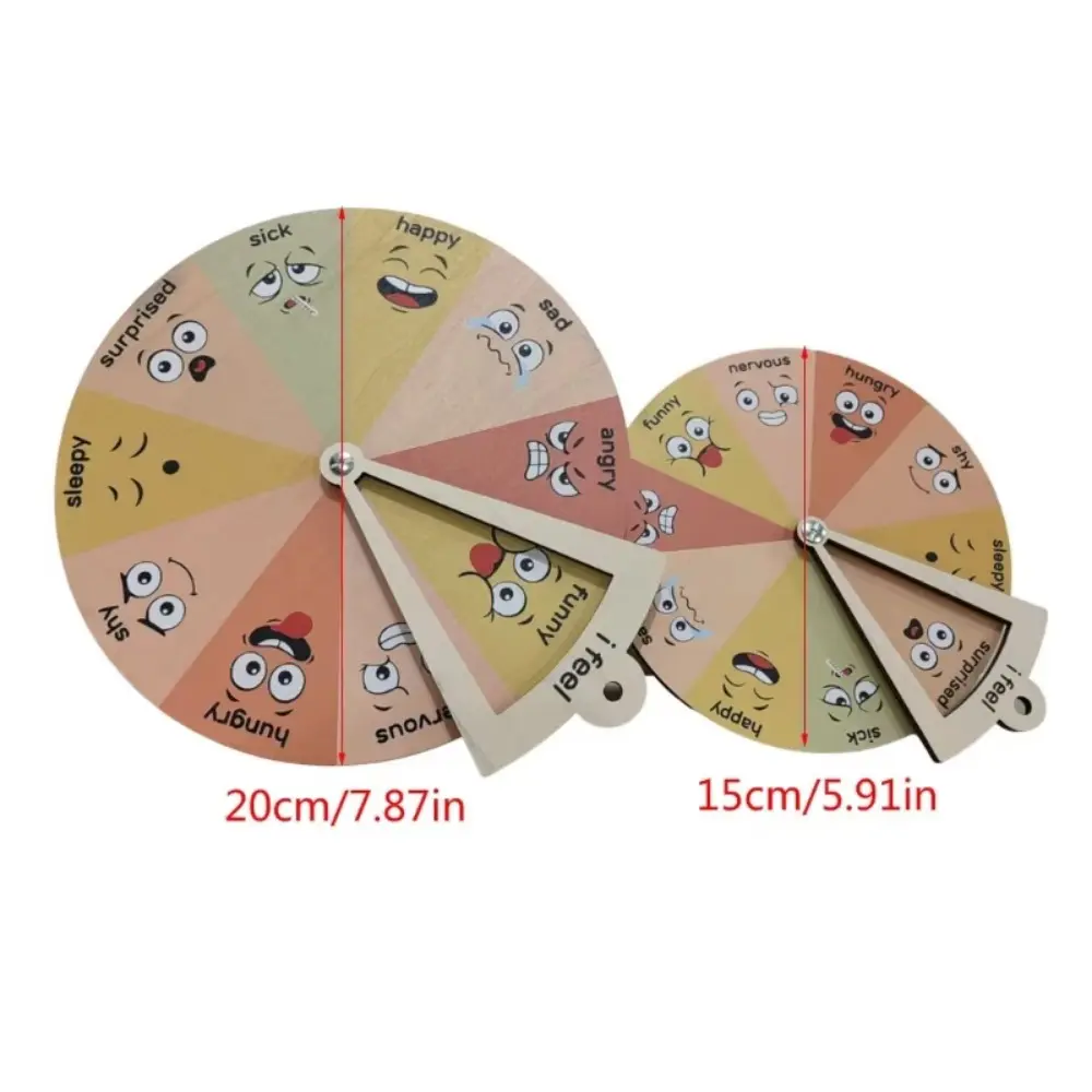 Unique Wooden Feelings Wheel Toddler-Friendly Portable Cartoon Expression Spinner Wheel Feelings Chart Ornaments Home Decor