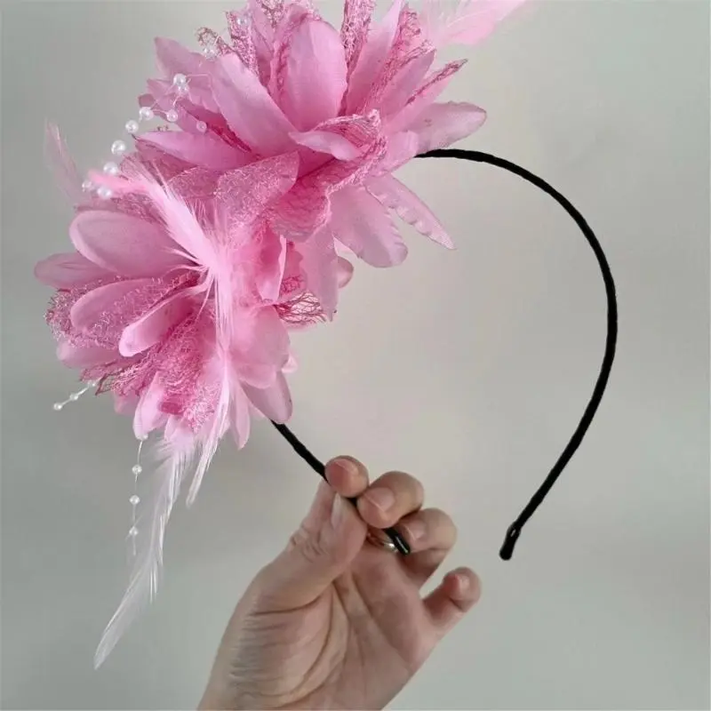 652F Feathered Hairband Costume Cosplay Flower Headwear Fashion Hair Accessory for Halloween Festival Parties and Weddings