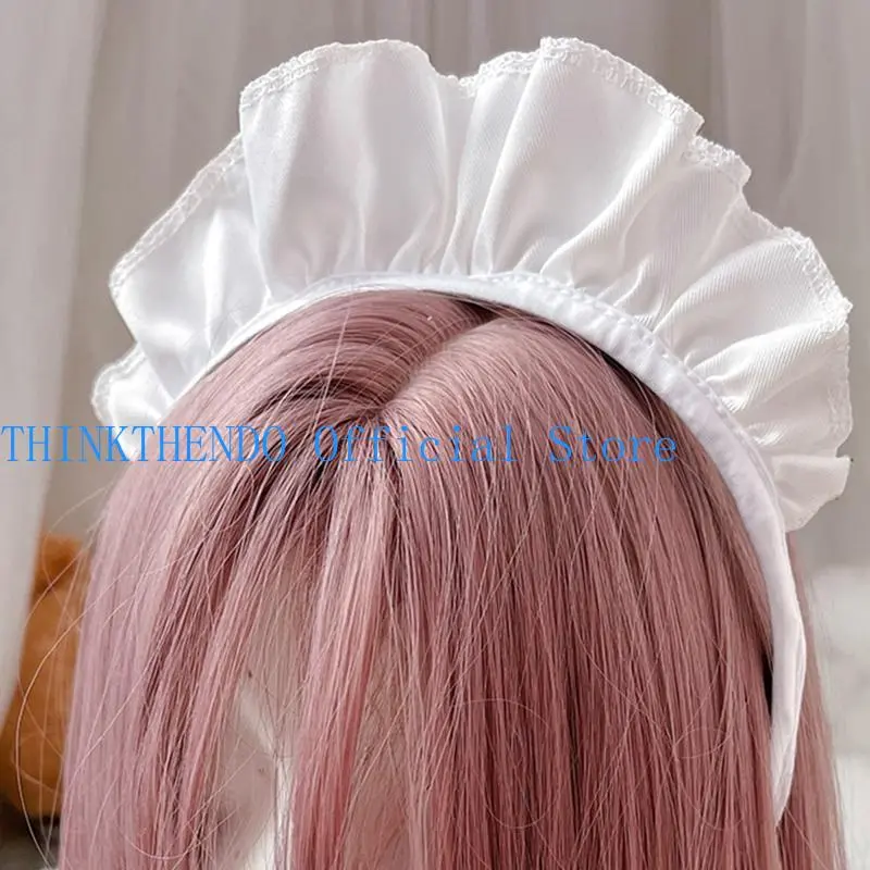 652F Gothic Wide Ruffle Hair Hoop White Headdress Cartoon Maid Headpiece Anime Gothic Roleplay Hairband