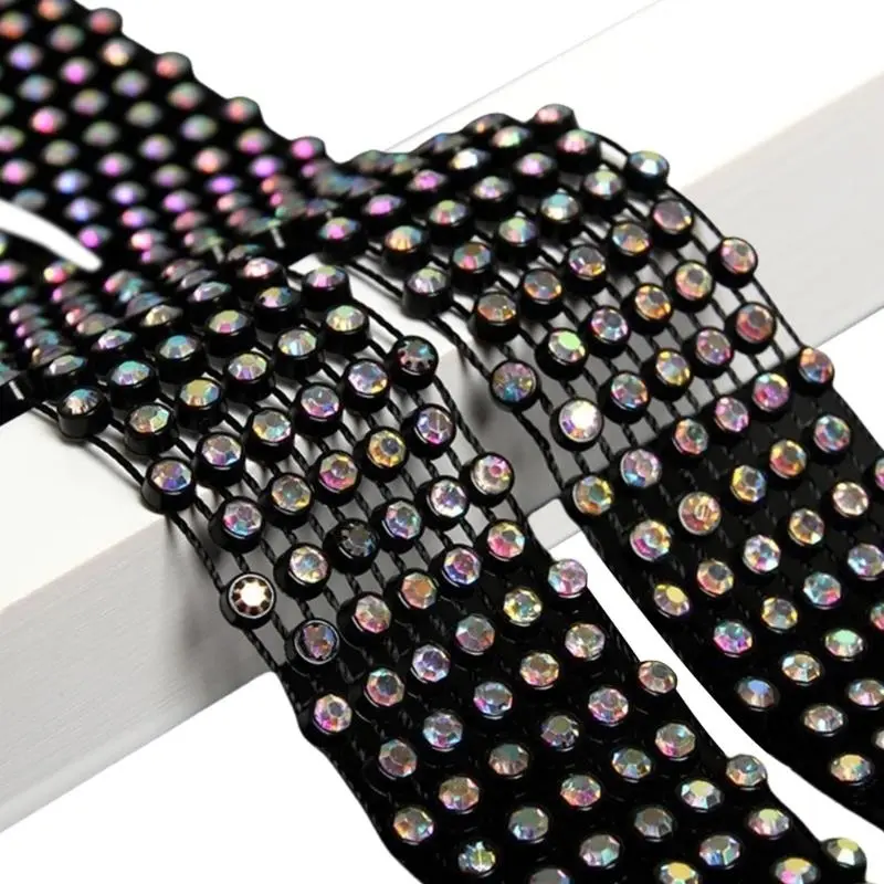 652F Women Glittering Rhinestones Necktie for Carnivals Theme Parties and Celebration Crystal Long Scarf Necklace Neckerchief