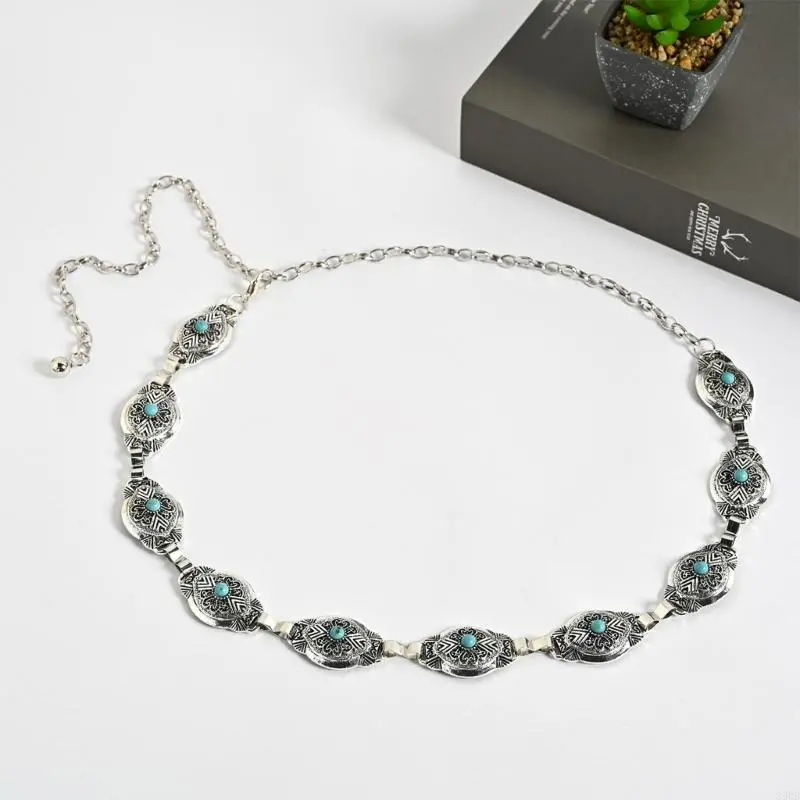 652F Chain Belt For Women Waist Chain Jean Belt Belly Chain For Dress Western Turquoise Belt Turquoise Waist Chain