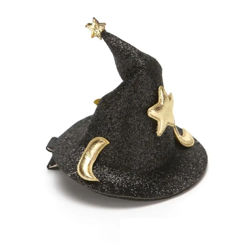 652F Halloween  Barrettes Hairpins Children Side Clip Mini Wizard Hat Hair Clip Headdress for Halloween Cosplay