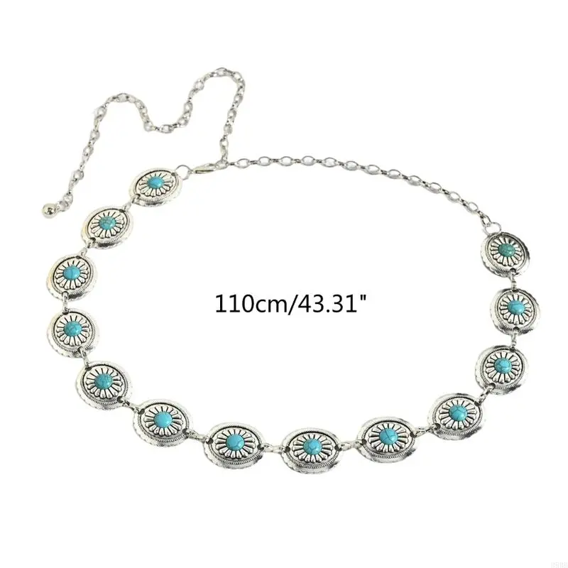 652F Chain Belt For Women Waist Chain Jean Belt Belly Chain For Dress Western Turquoise Belt Turquoise Waist Chain