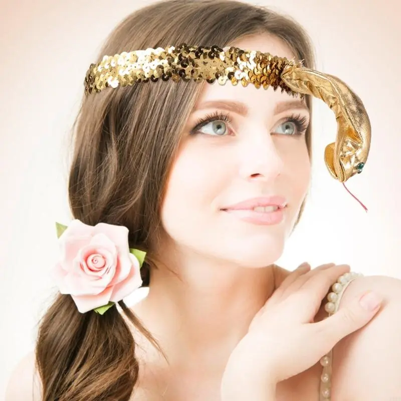 652F Pharaoh Egyptian Headband Hair Hoop Snake Halloween Hair Holder Carnivals Party Headwear for Teenagers Adult