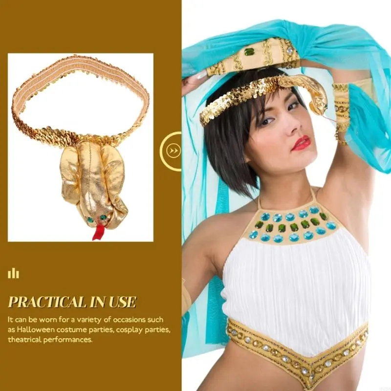 652F Pharaoh Egyptian Headband Hair Hoop Snake Halloween Hair Holder Carnivals Party Headwear for Teenagers Adult