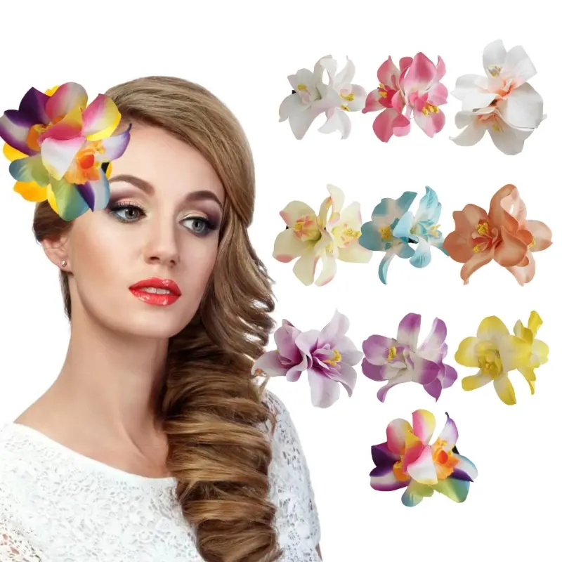 652F 4Pcs Elegant Hawaiian Hibiscus Hair Clip Floral Hair Accessory Festival Hair Decoration for Vacation Photo Outfits