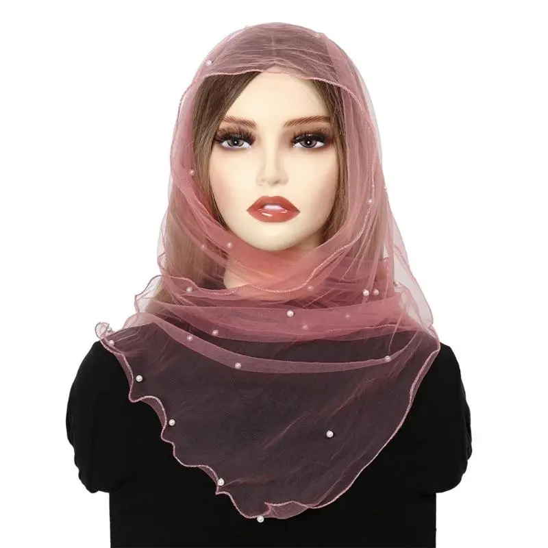 652F Beadwork Head Scarf Veils for Women Catholic Church Mantilla Veils Head Covering Mass Veils Tulle Scarf for Everyday Wear