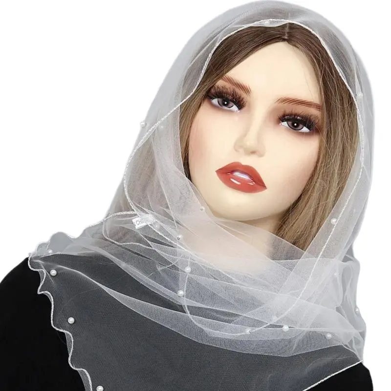 652F Beadwork Head Scarf Veils for Women Catholic Church Mantilla Veils Head Covering Mass Veils Tulle Scarf for Everyday Wear