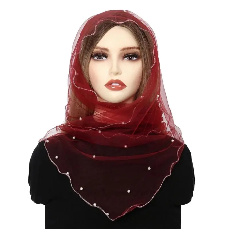 652F Beadwork Head Scarf Veils for Women Catholic Church Mantilla Veils Head Covering Mass Veils Tulle Scarf for Everyday Wear