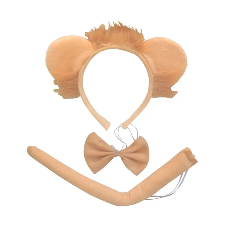 652F Lion Costume Set Ears Headband Tail Gloves  Tutu Animal Fancy Costume Kit Accessories Halloween Cosplay Accessories