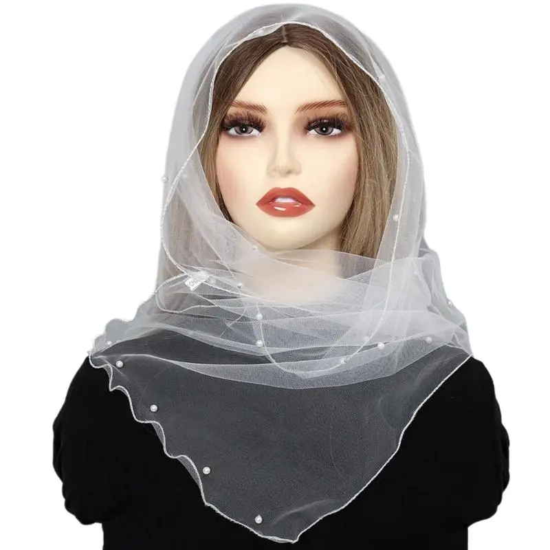 652F Beadwork Head Scarf Veils for Women Catholic Church Mantilla Veils Head Covering Mass Veils Tulle Scarf for Everyday Wear