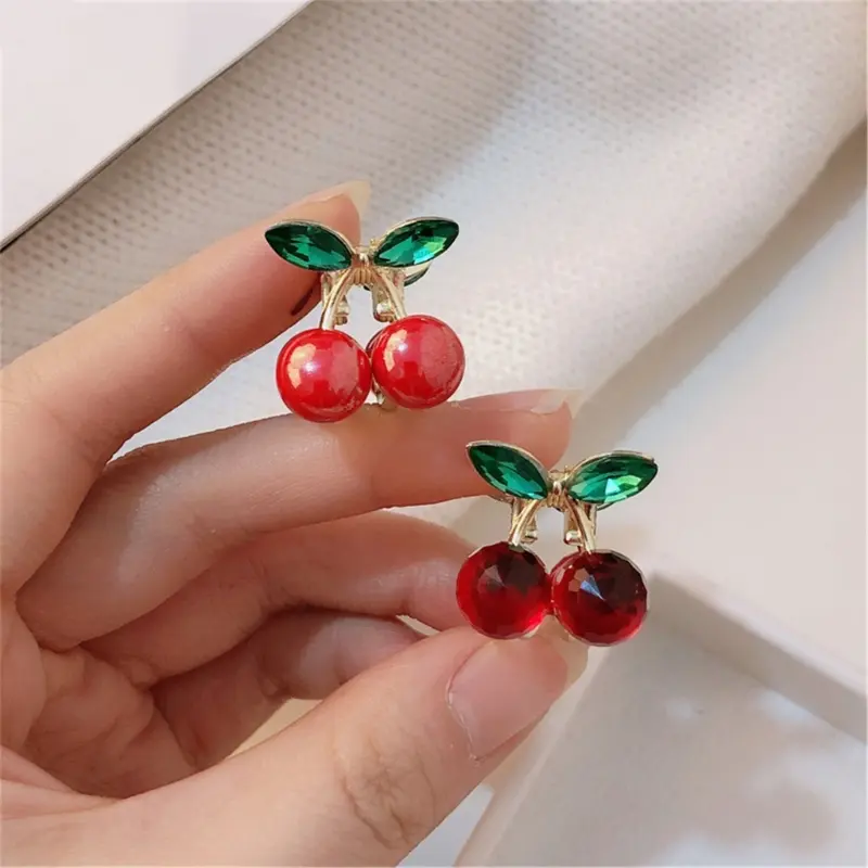 652F Sparkling Cherry Design Hair Clip 2Pieces NonSlip Claw Clip Strong Hair Grip Side Clip for Women Girl Daily Hair Styling