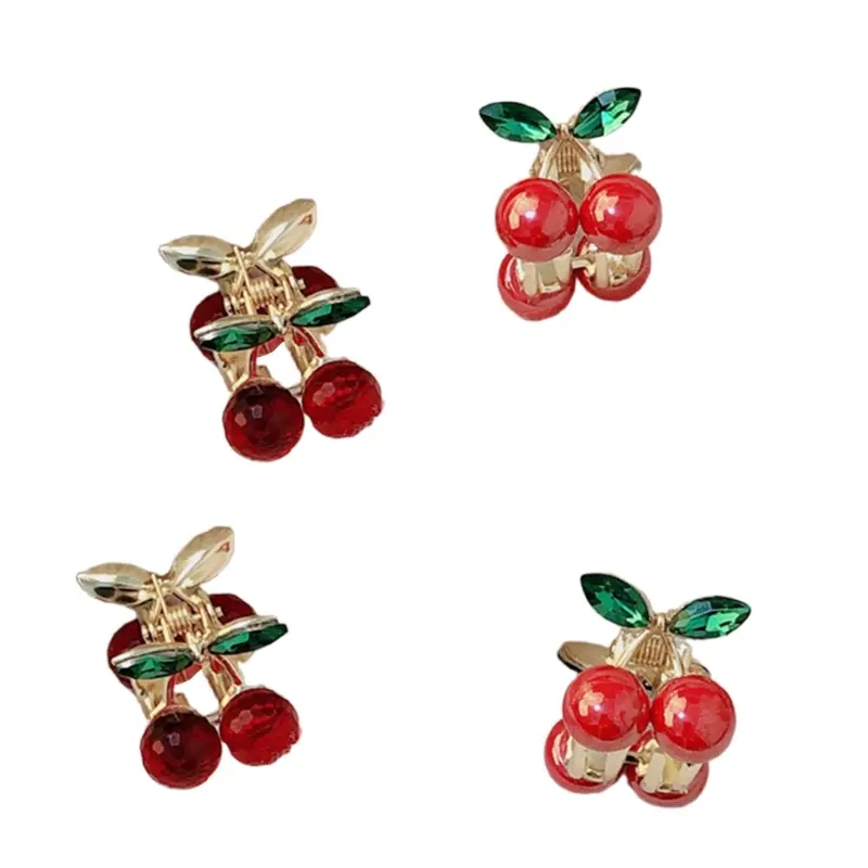 652F Sparkling Cherry Design Hair Clip 2Pieces NonSlip Claw Clip Strong Hair Grip Side Clip for Women Girl Daily Hair Styling