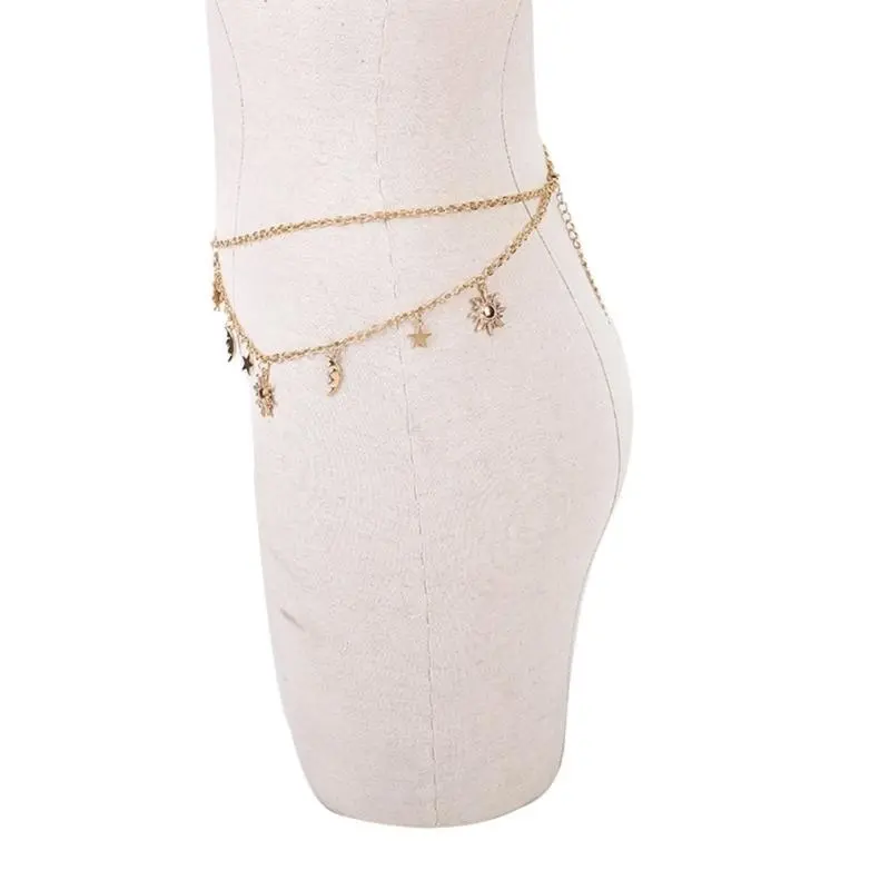 652F Waist Belt Modern Multilayered Chain for Street Dance Music Festival Jeans Dress Belt Body Jewelry Versatile