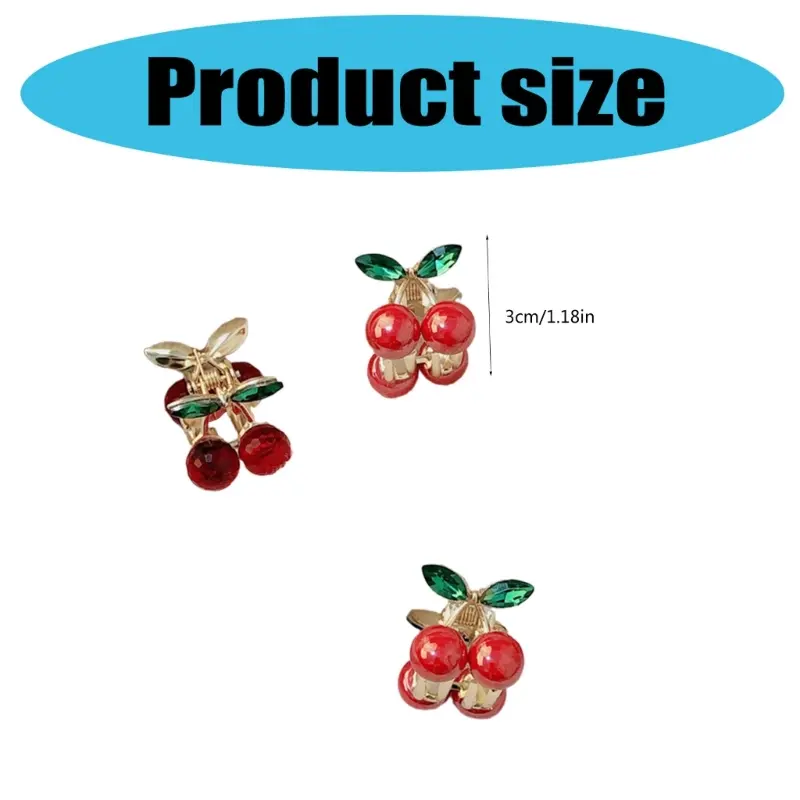 652F Sparkling Cherry Design Hair Clip 2Pieces NonSlip Claw Clip Strong Hair Grip Side Clip for Women Girl Daily Hair Styling