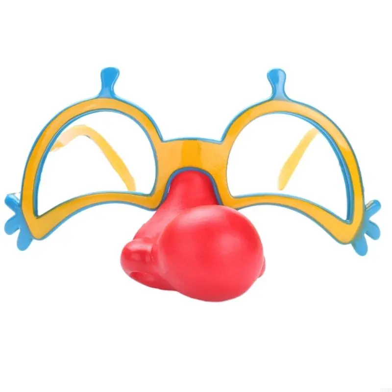652F Funny Disguise Glasses Novelty Clown Eyeglasses with Soft Red Circus Nose Halloween for Adult Kids