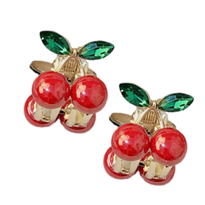652F Sparkling Cherry Design Hair Clip 2Pieces NonSlip Claw Clip Strong Hair Grip Side Clip for Women Girl Daily Hair Styling