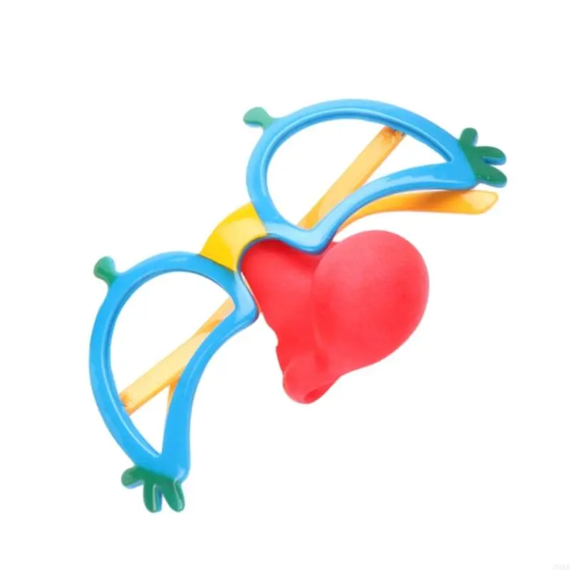 652F Funny Disguise Glasses Novelty Clown Eyeglasses with Soft Red Circus Nose Halloween for Adult Kids