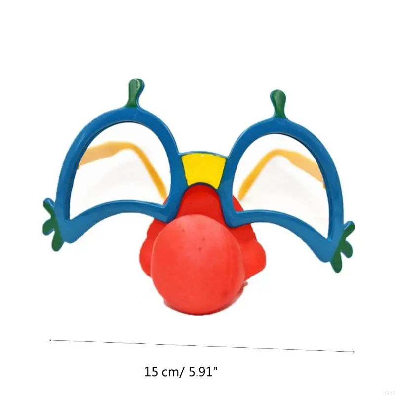 652F Funny Disguise Glasses Novelty Clown Eyeglasses with Soft Red Circus Nose Halloween for Adult Kids