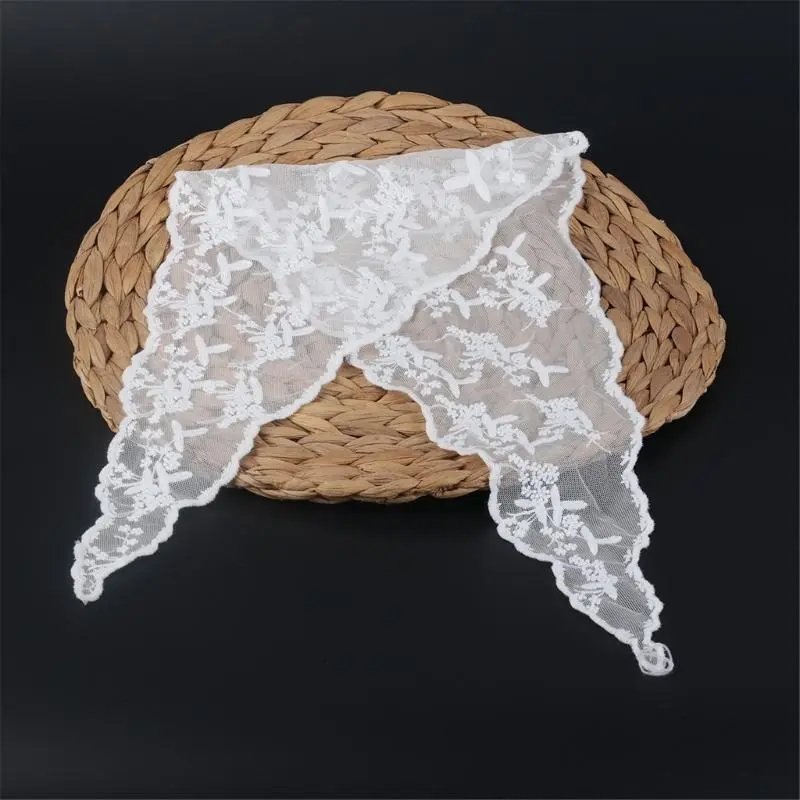 652F Fashionable Lace Scarf Delicate Embroidery Headwear Wrap Cloth Comfortable for Everyday Commute or Special Occasion