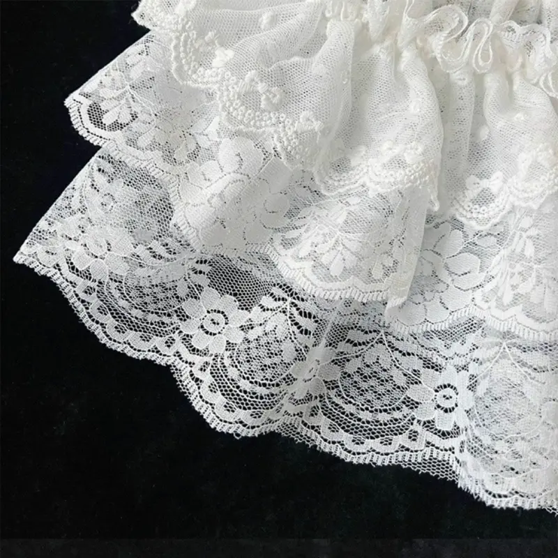 652F Balletcore White Flower Embroidered Mesh Layered Skirt With Bows Accent Breathable Feminine Bottom Wear