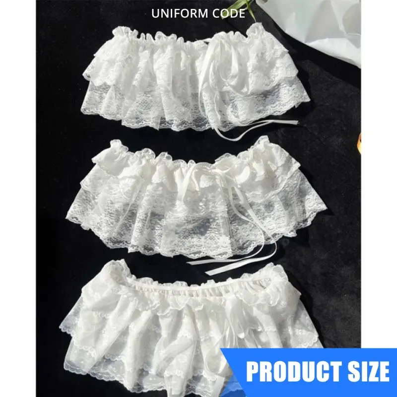 652F Balletcore White Flower Embroidered Mesh Layered Skirt With Bows Accent Breathable Feminine Bottom Wear