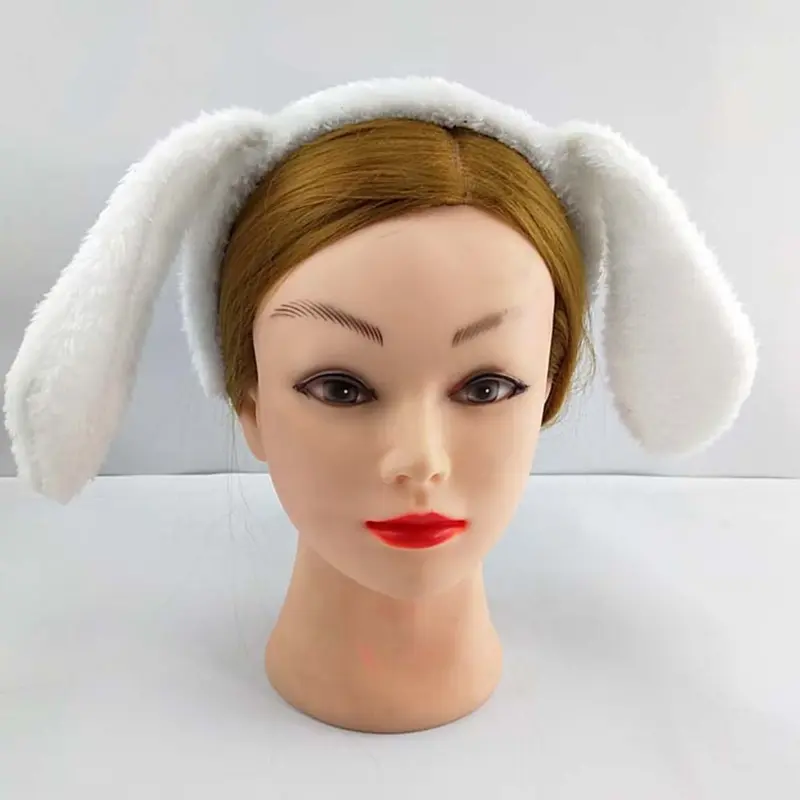 652F Lovely Dog Ears Hair Hoop Plush Animal Headdress Dog Ears Hair Hoop+ Bow+ Tail Set All-match for Street Shooting