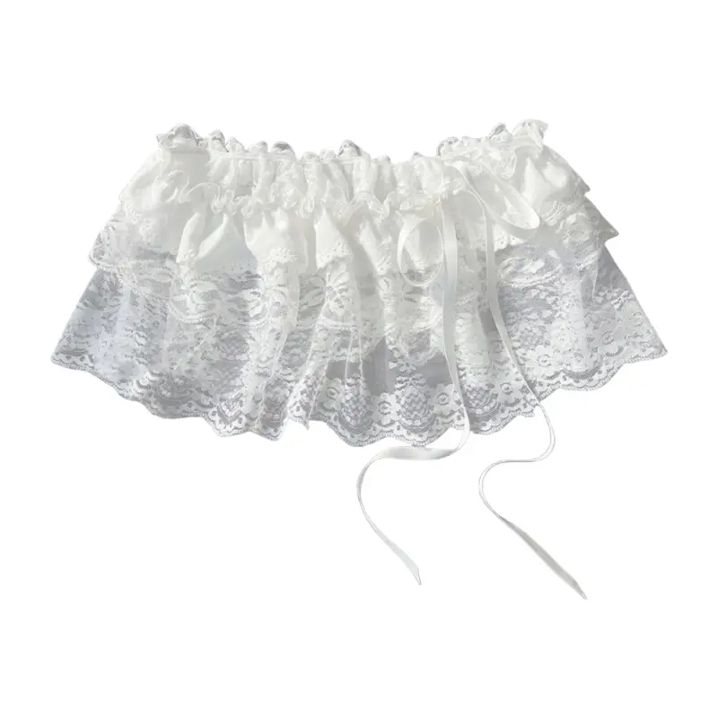 652F Balletcore White Flower Embroidered Mesh Layered Skirt With Bows Accent Breathable Feminine Bottom Wear