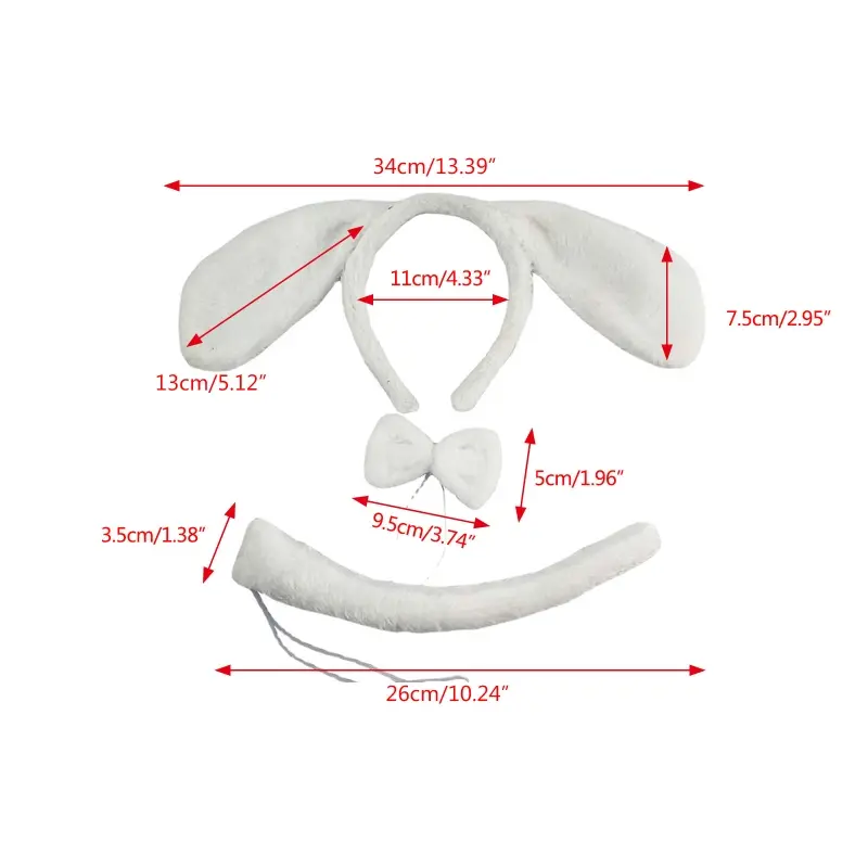 652F Lovely Dog Ears Hair Hoop Plush Animal Headdress Dog Ears Hair Hoop+ Bow+ Tail Set All-match for Street Shooting