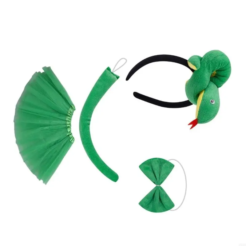 652F Snake Costume Set Includes Headband Snake Tail Bowtie Skirt Halloween Snake Outfit for Kid Boy Girl Halloween Cosplay