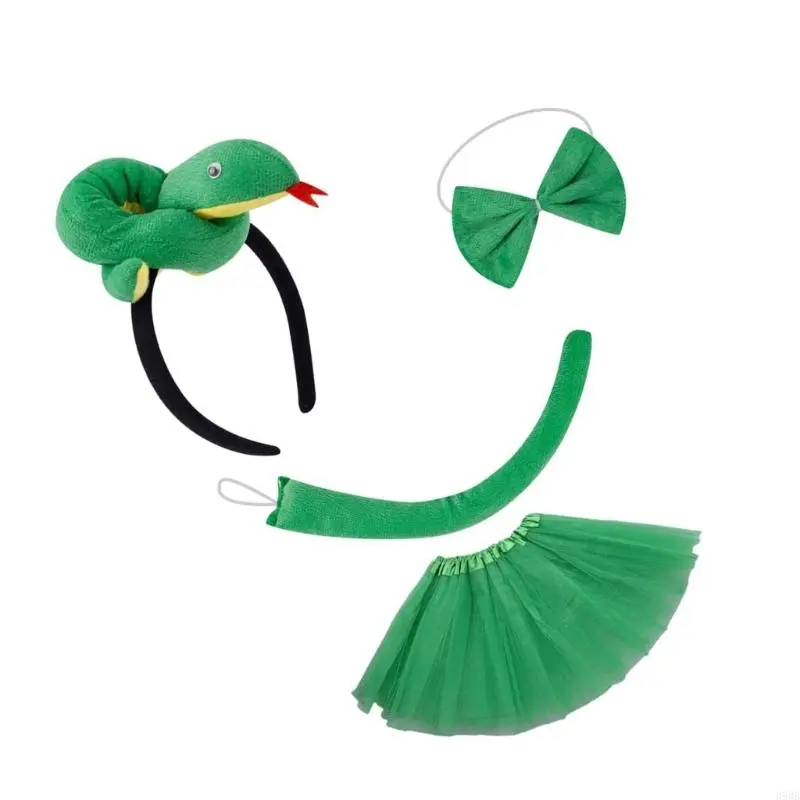 652F Snake Costume Set Includes Headband Snake Tail Bowtie Skirt Halloween Snake Outfit for Kid Boy Girl Halloween Cosplay