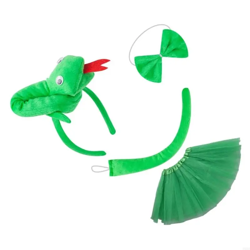 652F Snake Costume Set Includes Headband Snake Tail Bowtie Skirt Halloween Snake Outfit for Kid Boy Girl Halloween Cosplay