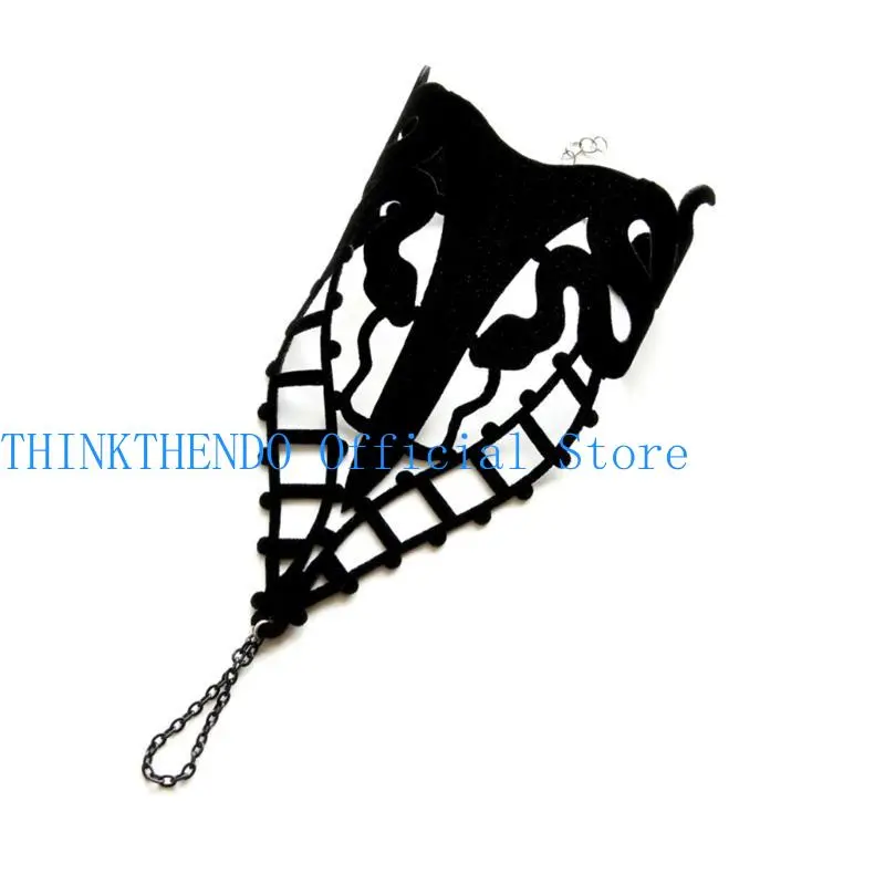 39BB Finger Rings Bracelets Punk Gothic Bracelets with Finger Rings Arm Cuffs Jewelry