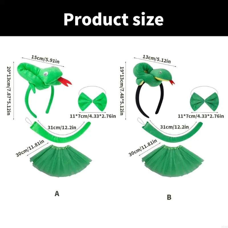 652F Snake Costume Set Includes Headband Snake Tail Bowtie Skirt Halloween Snake Outfit for Kid Boy Girl Halloween Cosplay