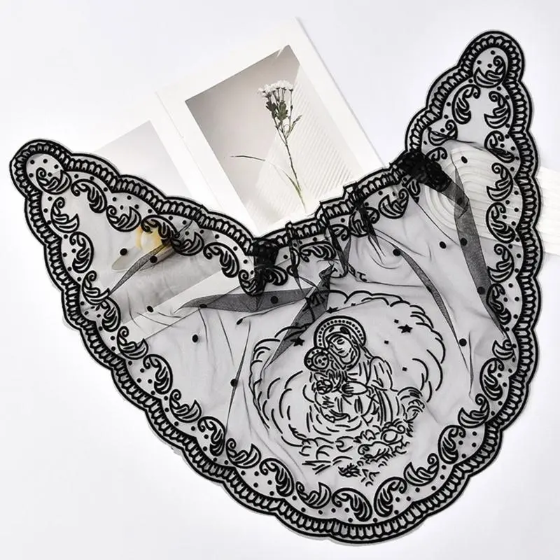 652F Classical Catholic Shawl Triangular Scarf Headband with Delicate Stitching for Prayer Gatherings and Fashion Accessories