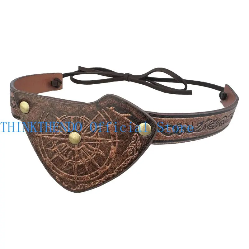 652F Medieval Pirate Eye Patches Vintage Embossed Leather Eye Mask Medieval Costume Accessories For Men Halloween Role Play