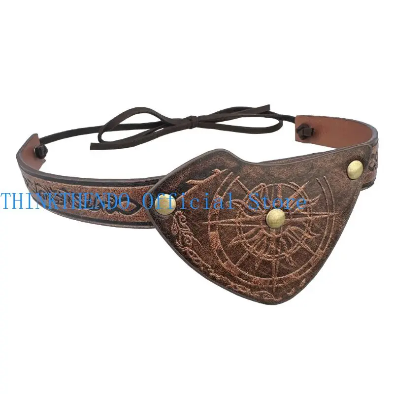 652F Medieval Pirate Eye Patches Vintage Embossed Leather Eye Mask Medieval Costume Accessories For Men Halloween Role Play