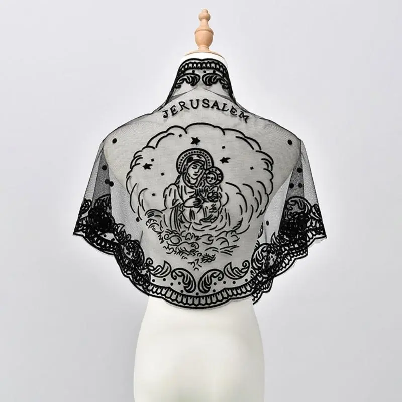 652F Classical Catholic Shawl Triangular Scarf Headband with Delicate Stitching for Prayer Gatherings and Fashion Accessories