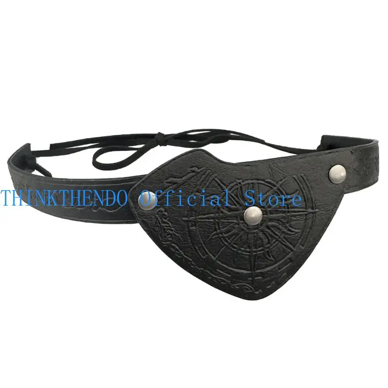 652F Medieval Pirate Eye Patches Vintage Embossed Leather Eye Mask Medieval Costume Accessories For Men Halloween Role Play