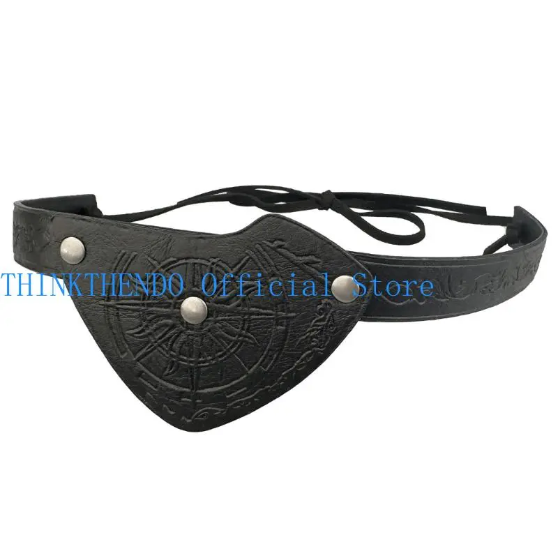 652F Medieval Pirate Eye Patches Vintage Embossed Leather Eye Mask Medieval Costume Accessories For Men Halloween Role Play