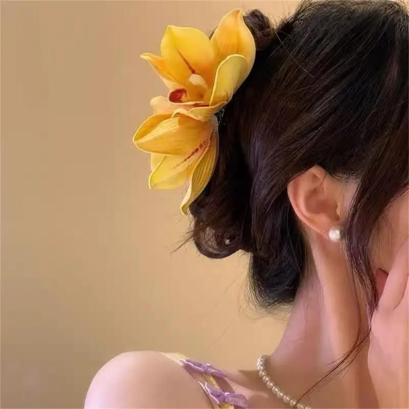 652F Orchids Flower Hair Clip for Lady Resin Alloy Flower Hair Claw Clip for Everyday Use and Various Occasion Party Supply