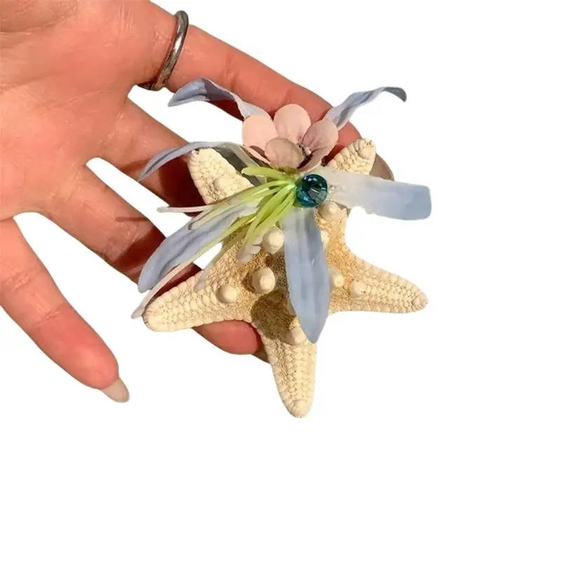 652F Ocean Starfishes Shell Hairpin For Women Lightweight Anti Slip Hair Claw Bridal Shower Vacation Hair Ornament