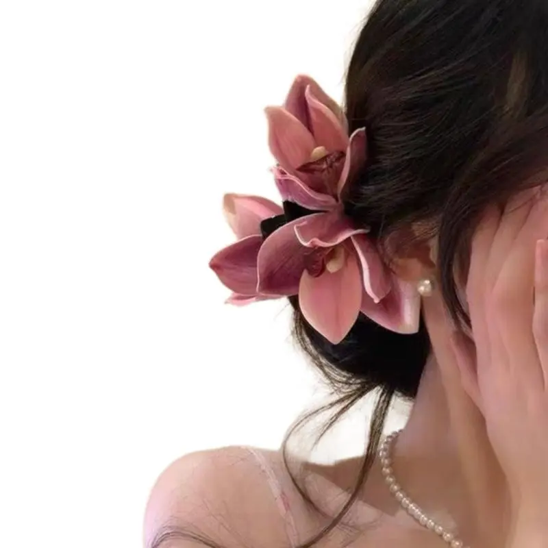 652F Orchids Flower Hair Clip for Lady Resin Alloy Flower Hair Claw Clip for Everyday Use and Various Occasion Party Supply