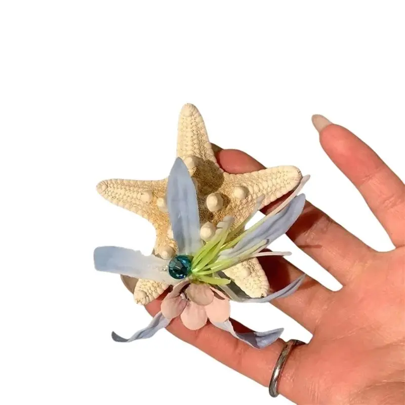 652F Ocean Starfishes Shell Hairpin For Women Lightweight Anti Slip Hair Claw Bridal Shower Vacation Hair Ornament