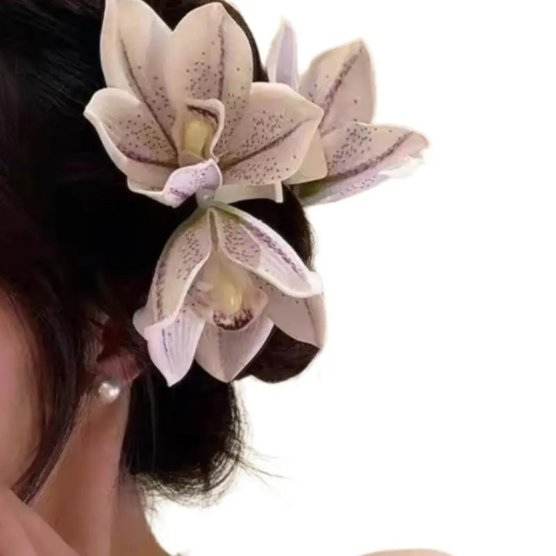 652F Orchids Flower Hair Clip for Lady Resin Alloy Flower Hair Claw Clip for Everyday Use and Various Occasion Party Supply